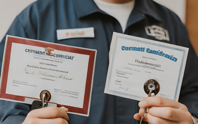 locksmith holds the licenses and certifications